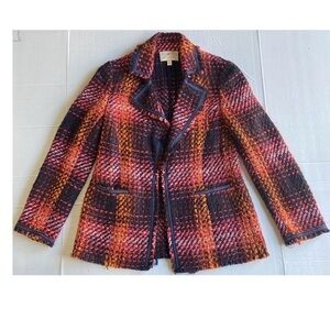 Etcetera Academia Wool Blazer Size 0 Multicolor Acrylic Jacket Collared Pockets